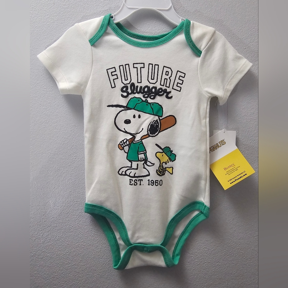 Peanuts 'Future Slugger' White and Green Bodysuit
